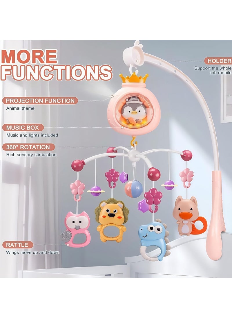 لعبة سرير الأطفال المتحركة مع الموسيقى والأضواء، لعبة متحركة لسرير الأطفال مع إمكانية الدوران، وإسقاط النجوم، مع جهاز تحكم عن بعد، ألعاب سرير الأطفال للأولاد والبنات (وردي) - Image 5